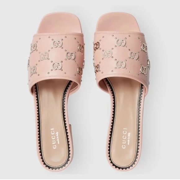 Gucci Perfect Pink Malaga Leather Interlocking G Sandals Slides 42 - Picture 2 of 11